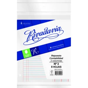Repuesto Rivadavia N3 Contabilidad 2 Columnas x 8 Hojas