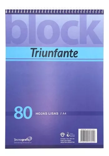 Block Triunfante A4 Con Espiral x 80 Hojas Lisas