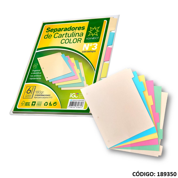 Separadores De Materia N3 De Colores x 6 Unidades